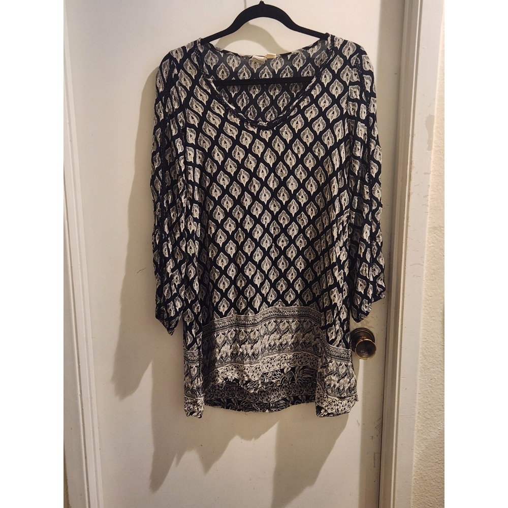 Roxy Havana Dress Navy Blue White Leaf Print Crochet Lace Trim V-Neck ERJWD03132